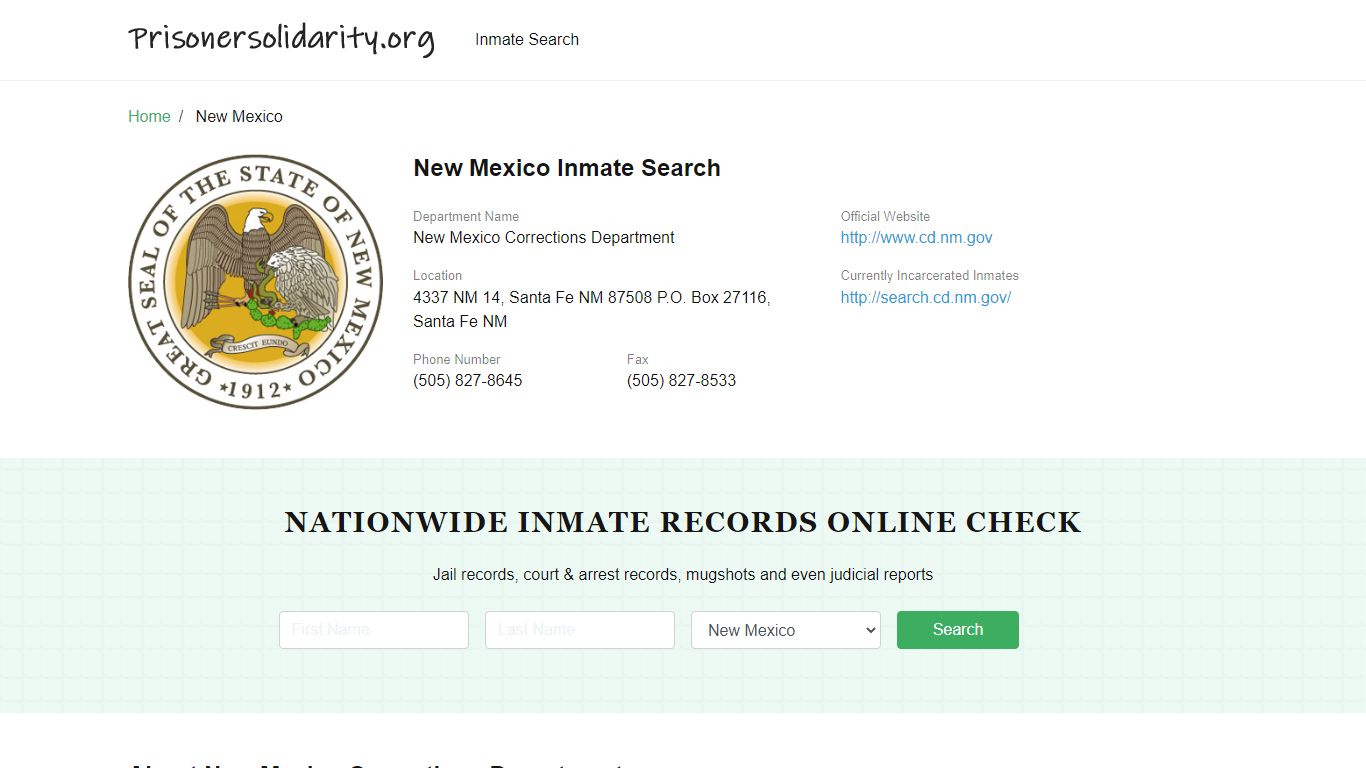 New Mexico Inmate Search – New Mexico Corrections ...